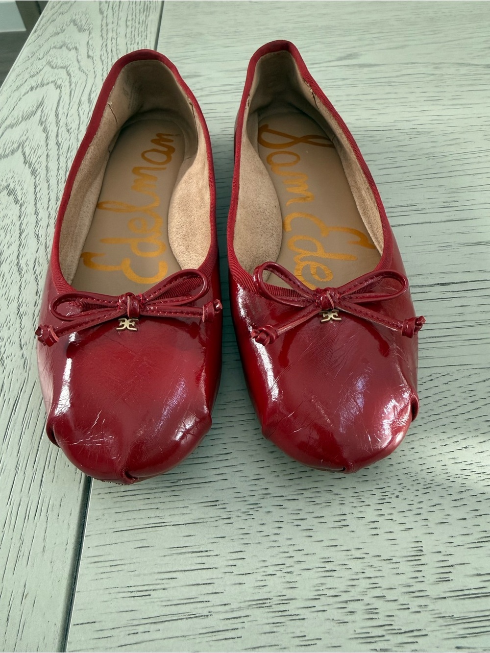 Sam Edelman Red Patent Leather Ballet Flats with Bow